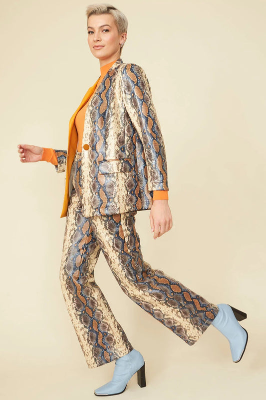 Chocolate Faux Suede Snake Print Trousers