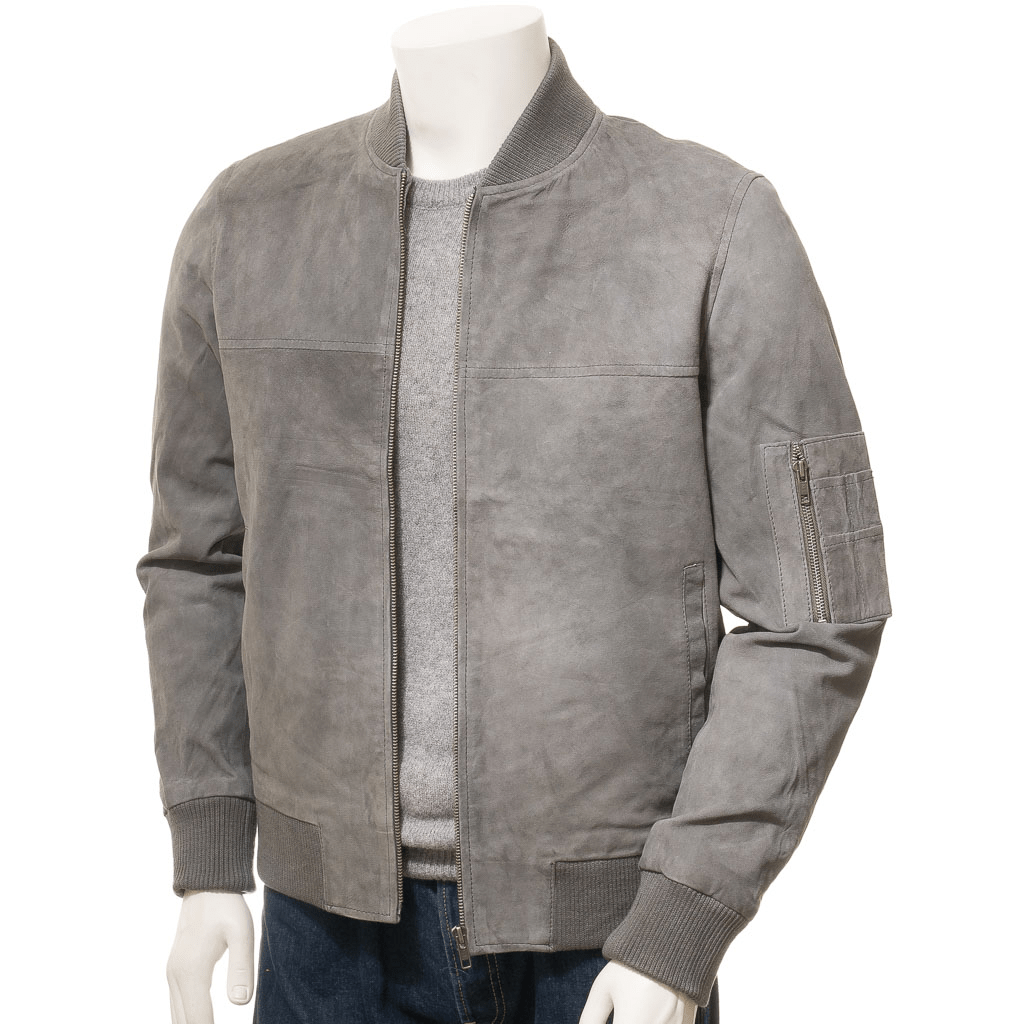 MEN GREY SUEDE BOMBER JACKET BETHANY