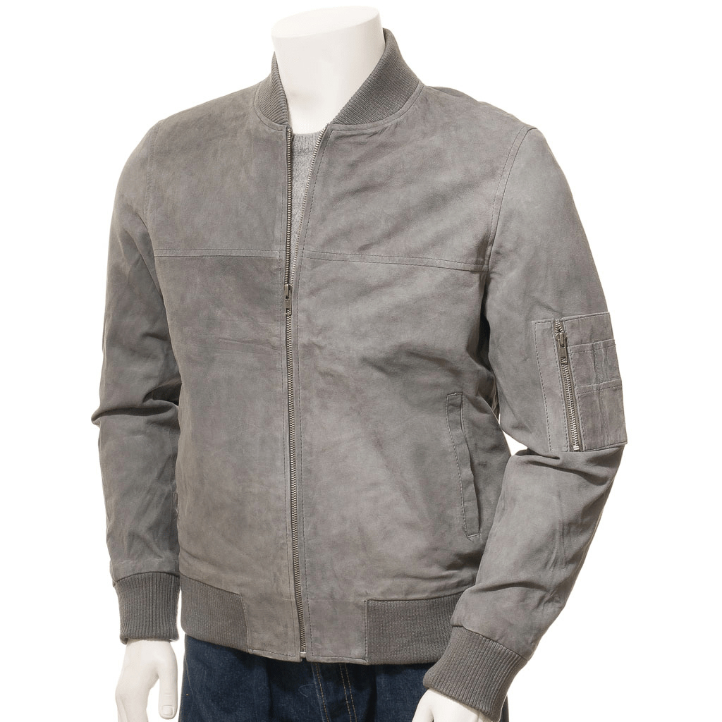 MEN GREY SUEDE BOMBER JACKET BETHANY