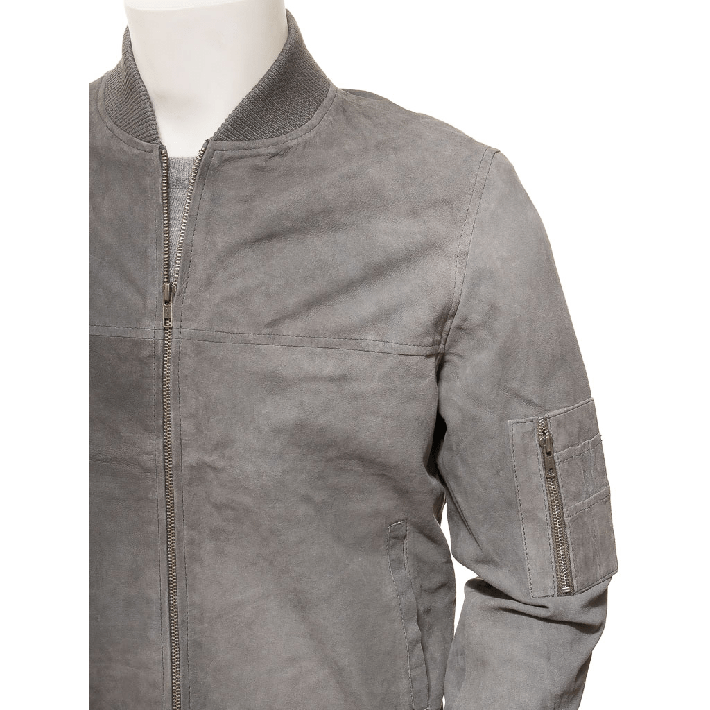 MEN GREY SUEDE BOMBER JACKET BETHANY