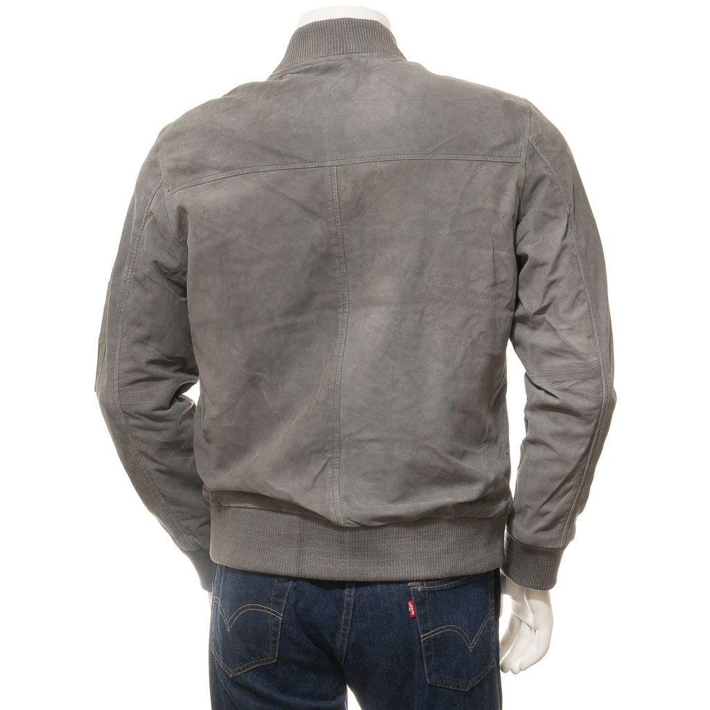 MEN GREY SUEDE BOMBER JACKET BETHANY