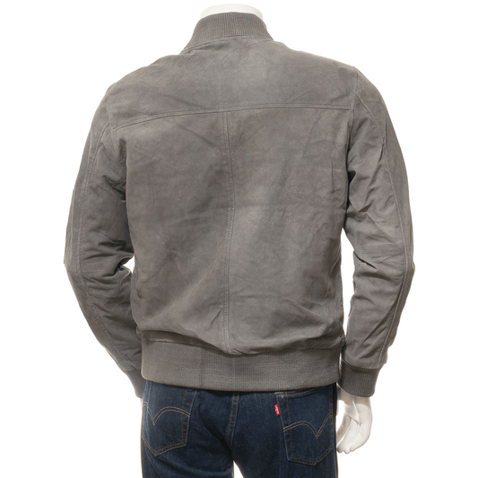 MEN GREY SUEDE BOMBER JACKET BETHANY