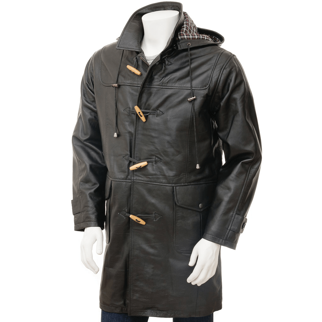 MEN LEATHER DUFFLE COAT IN BLACK CAMILLUS
