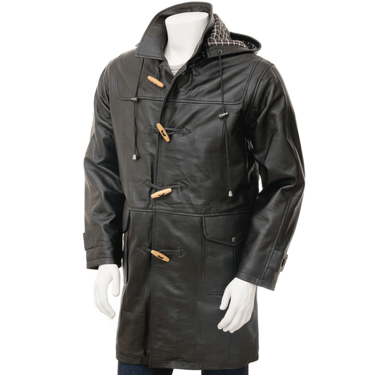 MEN LEATHER DUFFLE COAT IN BLACK CAMILLUS