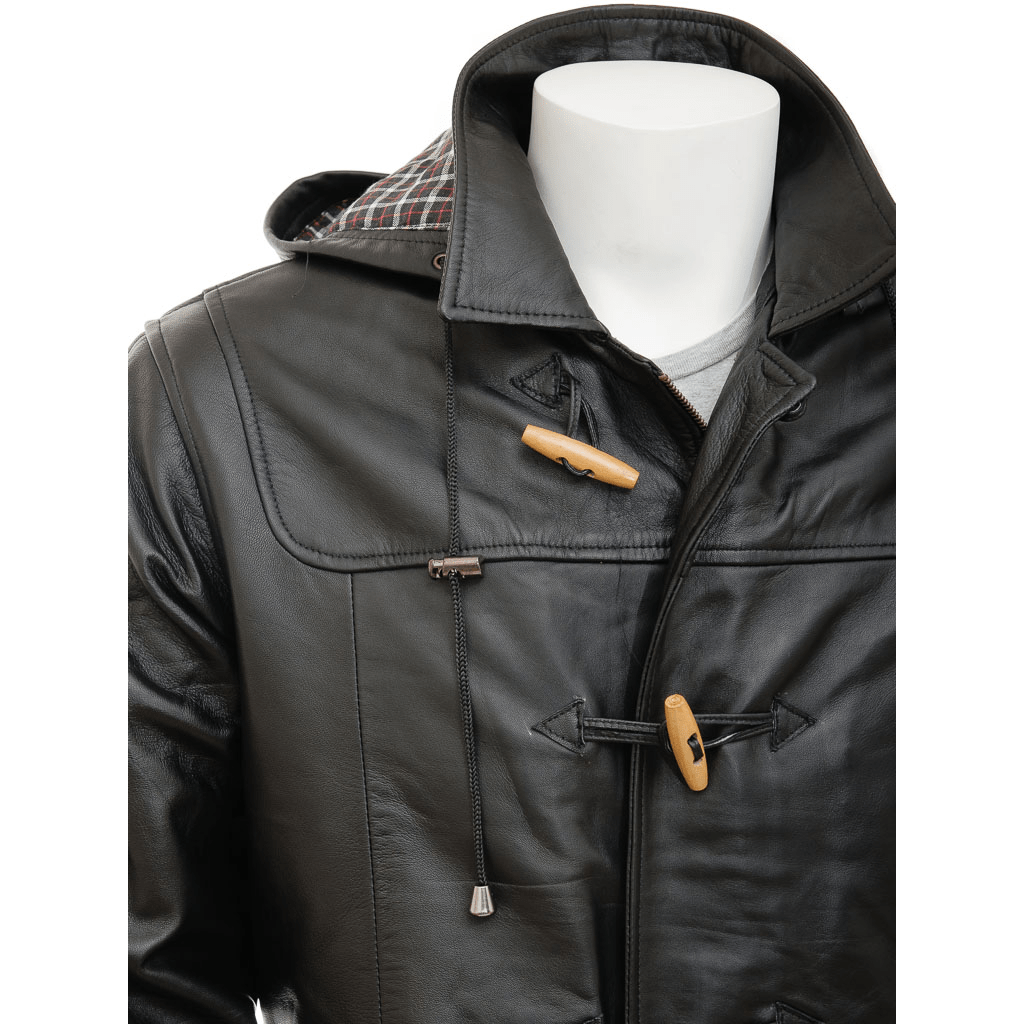 MEN LEATHER DUFFLE COAT IN BLACK CAMILLUS-1