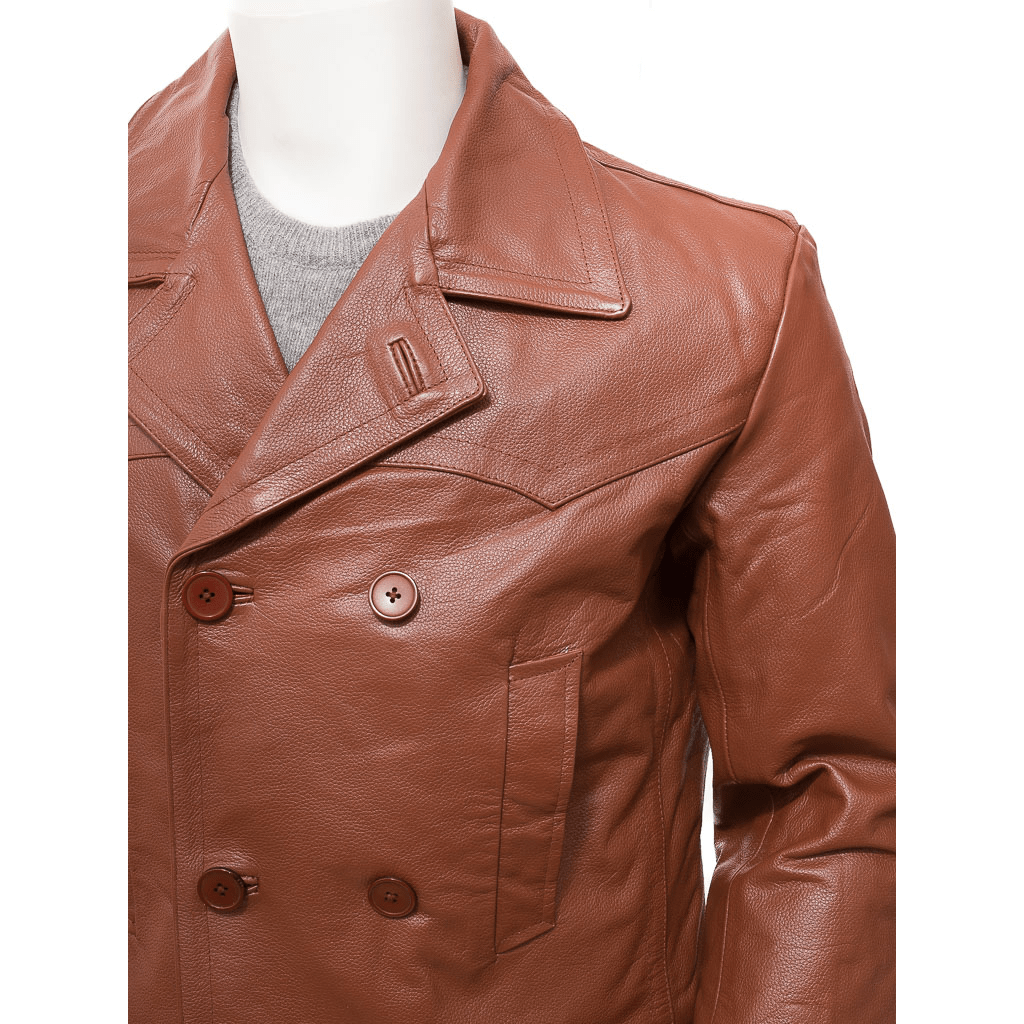 MEN CLASSIC TAN LEATHER PEACOAT CANTON-2