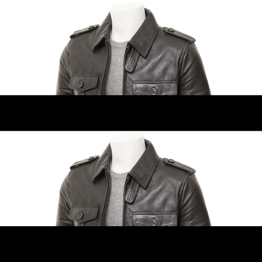 MEN CLASSIC BLACK LEATHER COAT CARROLL