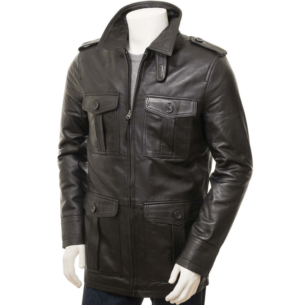 MEN CLASSIC BLACK LEATHER COAT CARROLL-1