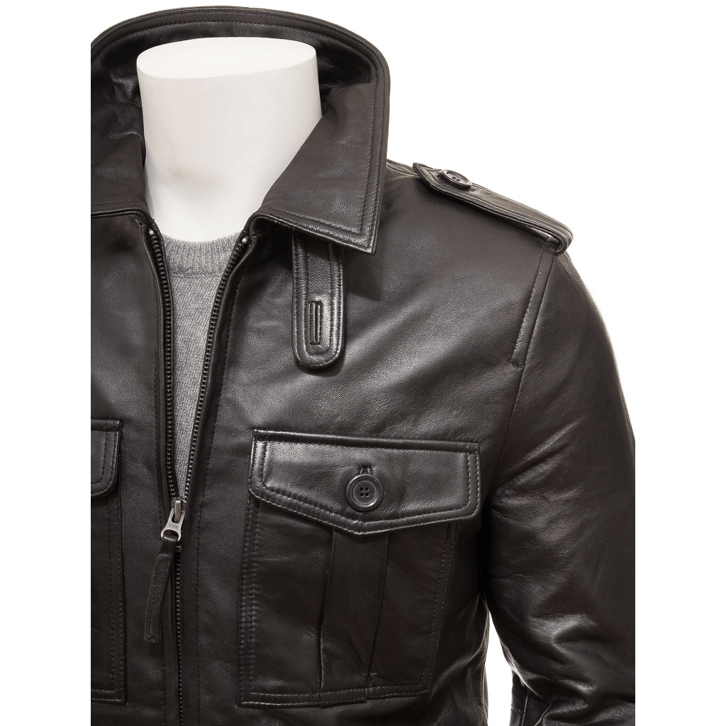 MEN CLASSIC BLACK LEATHER COAT CARROLL-2