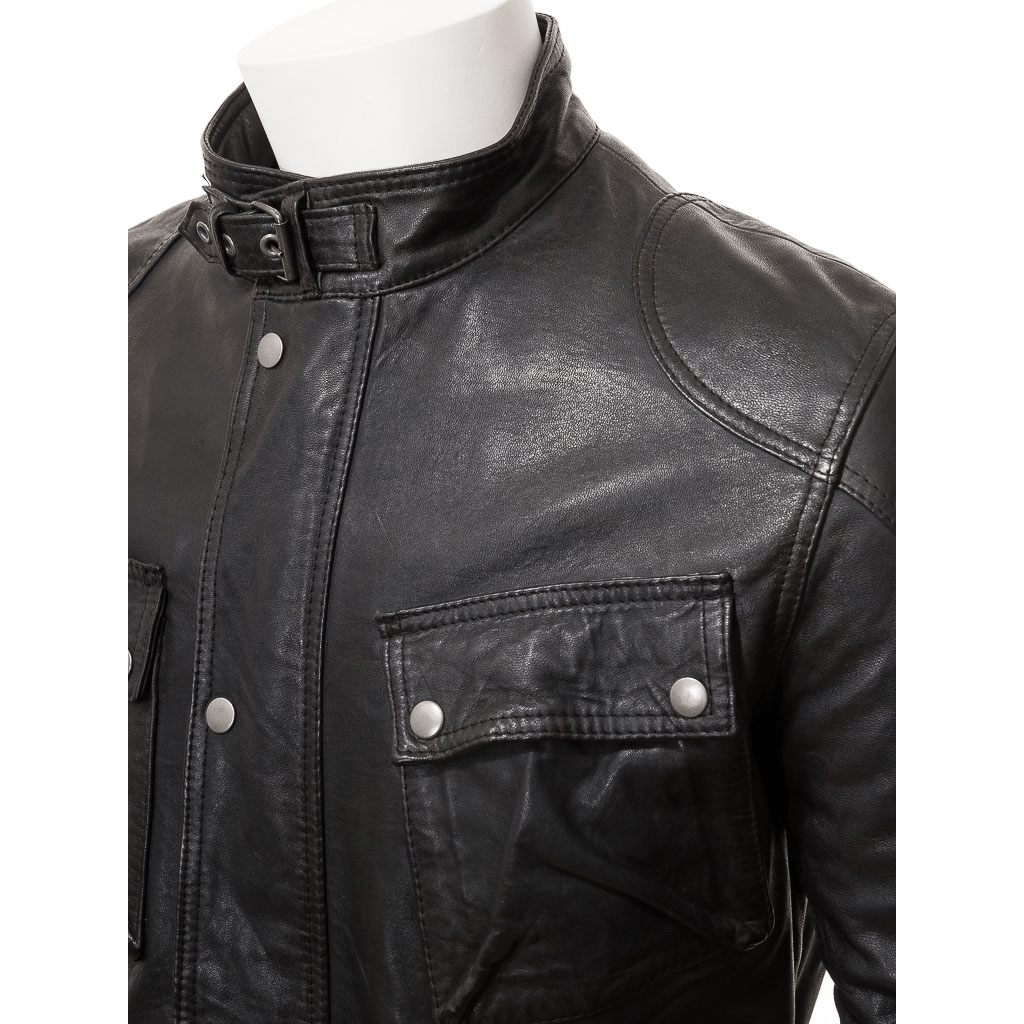 MEN BLACK LEATHER JACKET COAT CHAZY