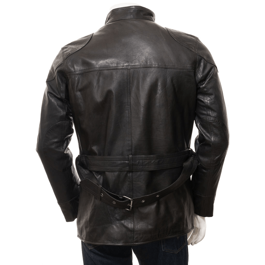 MEN BLACK LEATHER JACKET COAT CHAZY