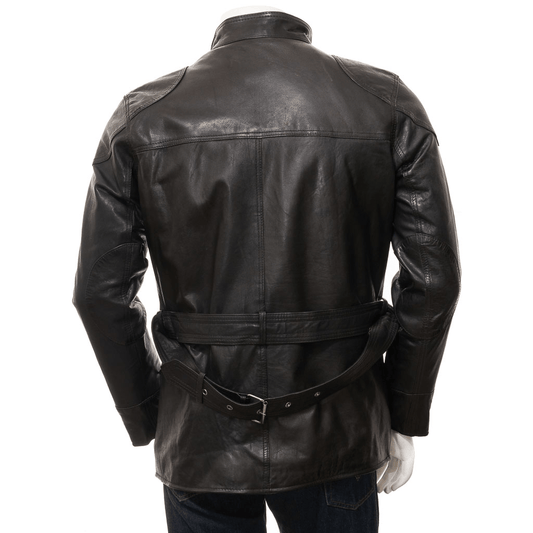 MEN BLACK LEATHER JACKET COAT CHAZY