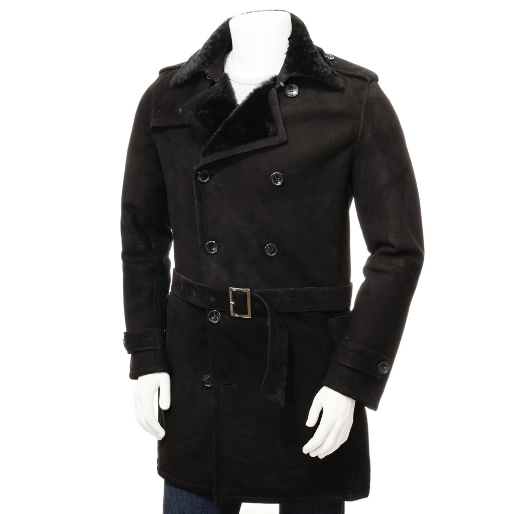 MEN BLACK SHEEPSKIN SHEARLING COAT ELLISBURG