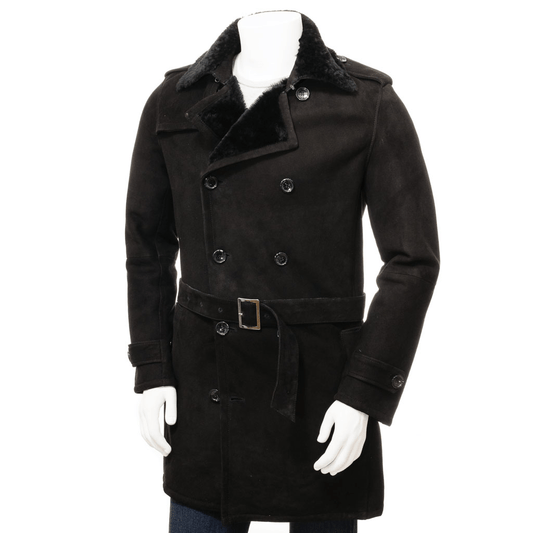 MEN BLACK SHEEPSKIN SHEARLING COAT ELLISBURG