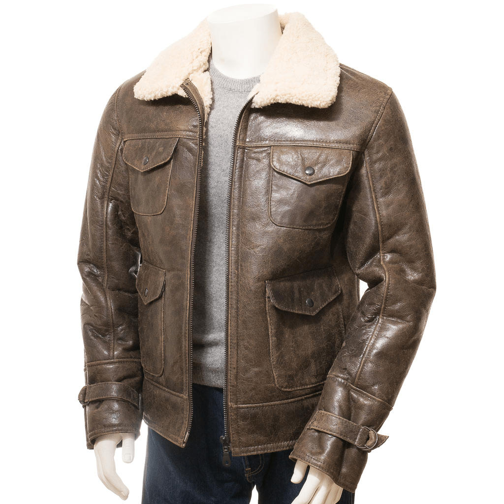 MEN BROWN SHEEPSKIN SHEARLING JACKET FOWLER-1