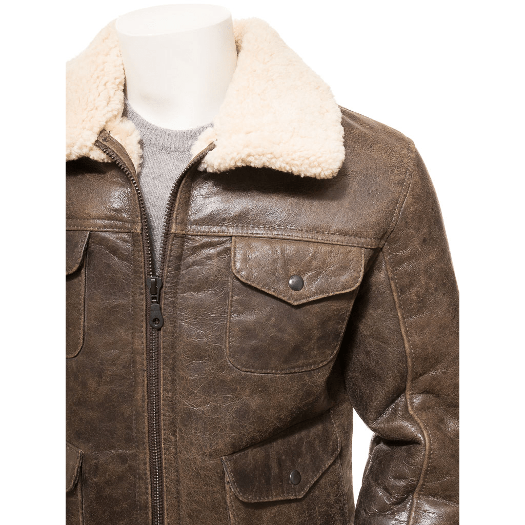 MEN BROWN SHEEPSKIN SHEARLING JACKET FOWLER-2