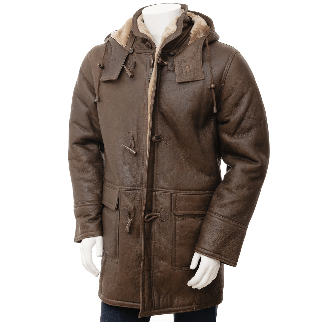 MEN BROWN SHEEPSKIN DUFFLE COAT FULTON
