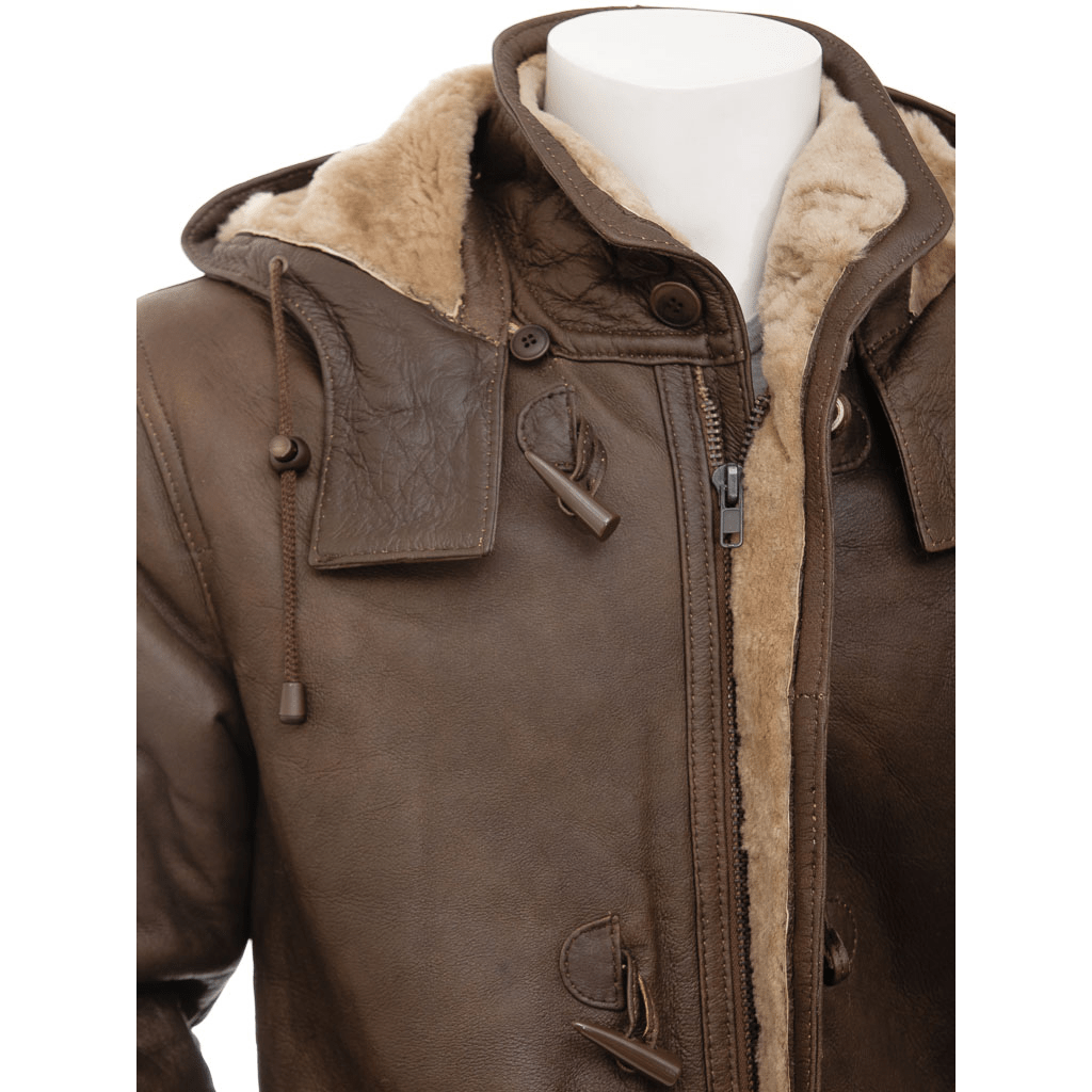 MEN BROWN SHEEPSKIN DUFFLE COAT FULTON-1