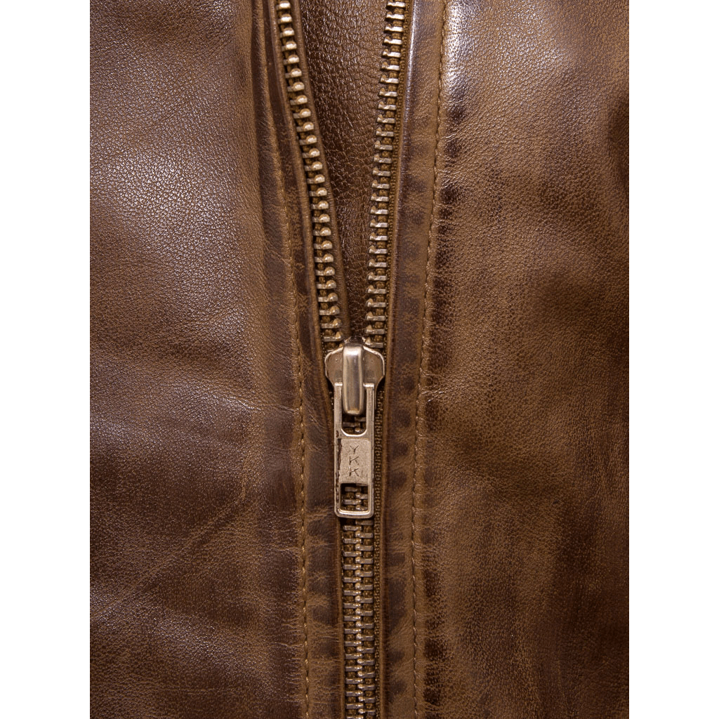 WOMENS BROWN LEATHER BIKER JACKET DELTONA-3