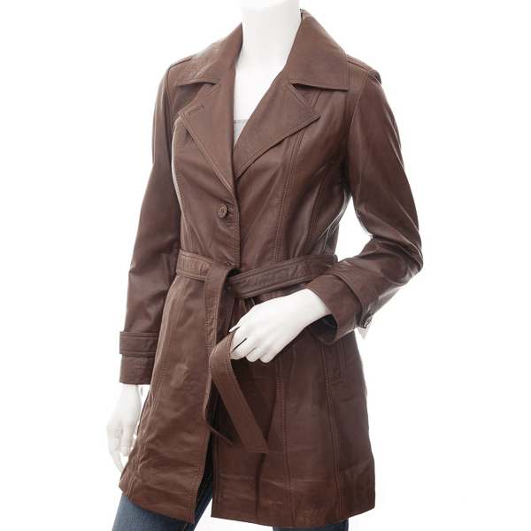 WOMEN BROWN SHEEP LEATHER COAT LEESBURG