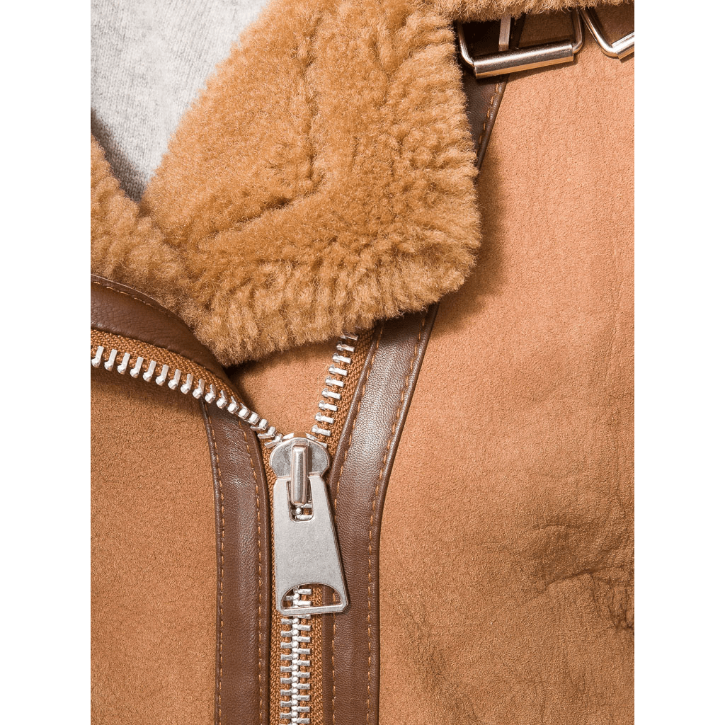 WOMEN TAN SHEEPSKIN BIKER JACKET FORNEY-3