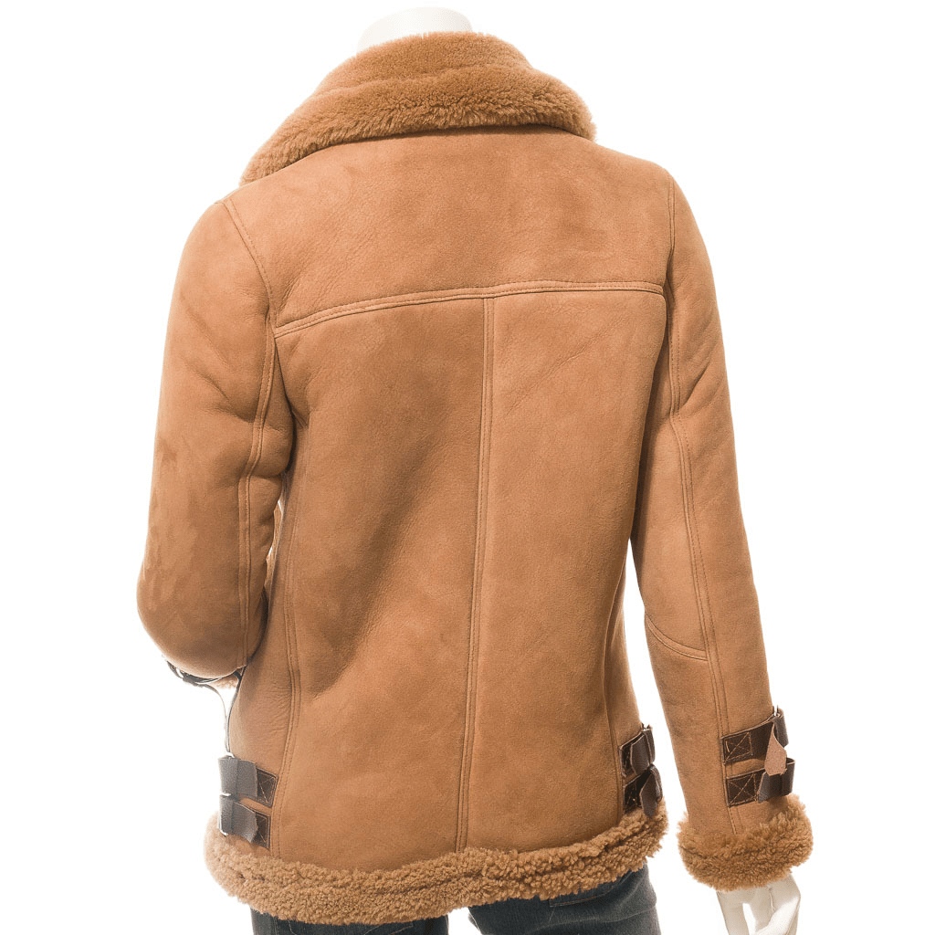 WOMEN TAN SHEEPSKIN BIKER JACKET FORNEY-5