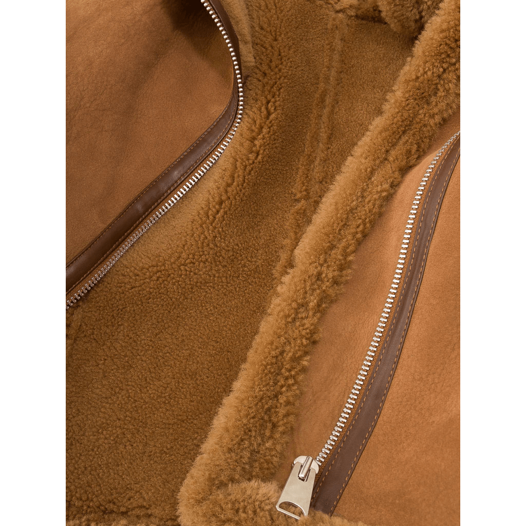 WOMEN TAN SHEEPSKIN BIKER JACKET FORNEY-4