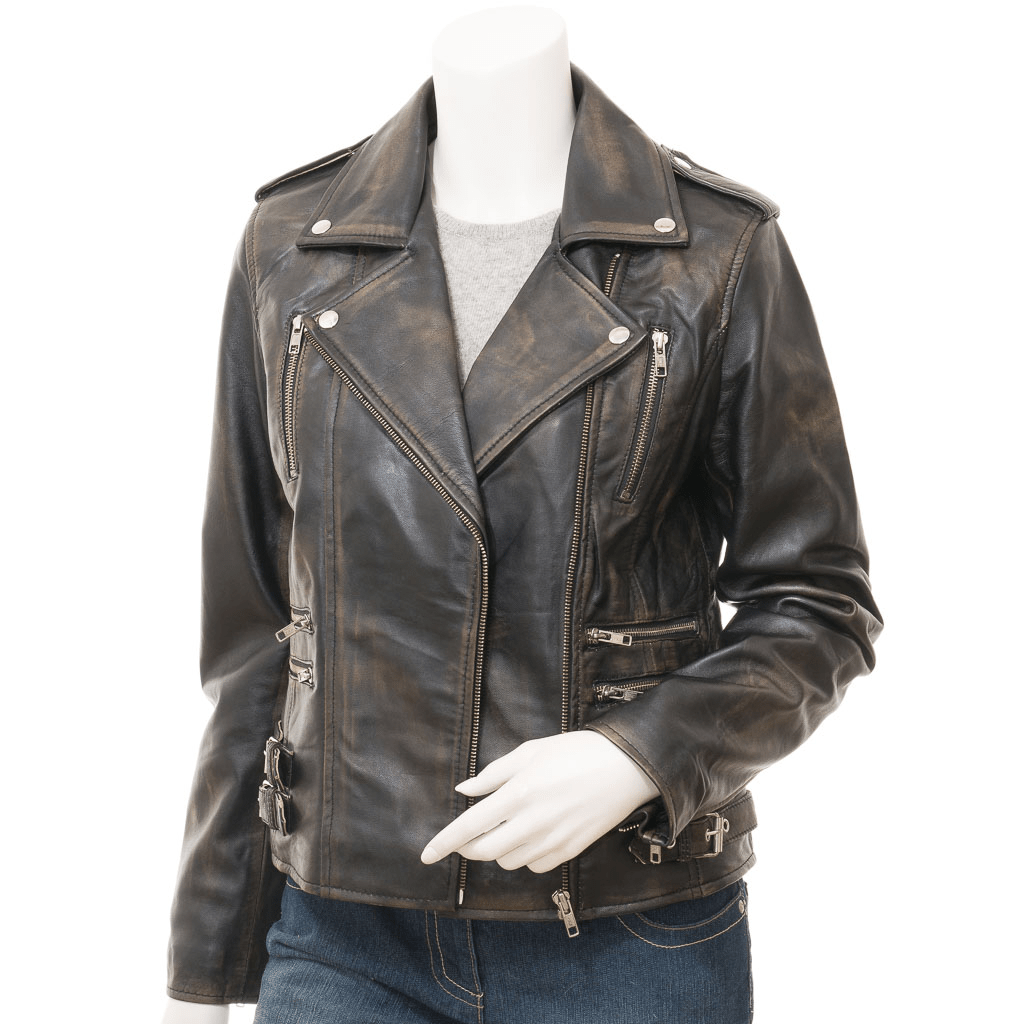 WOMENS VINTAGE LEATHER BIKER JACKET ELBA-1