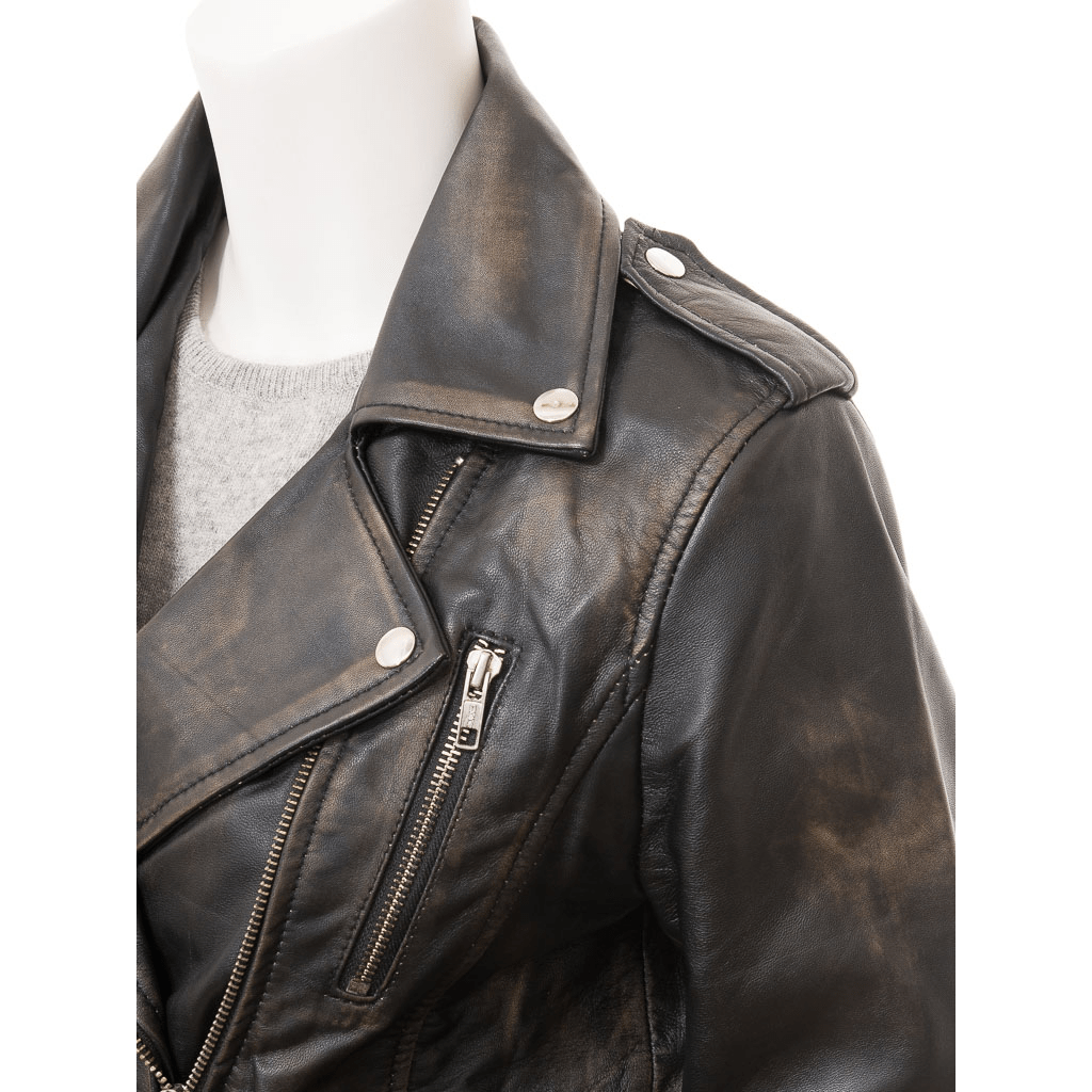 WOMENS VINTAGE LEATHER BIKER JACKET ELBA-3