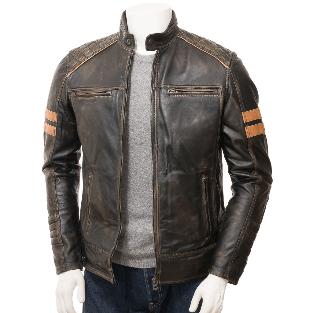 MENS VINTAGE LEATHER BIKER JACKET ERIN