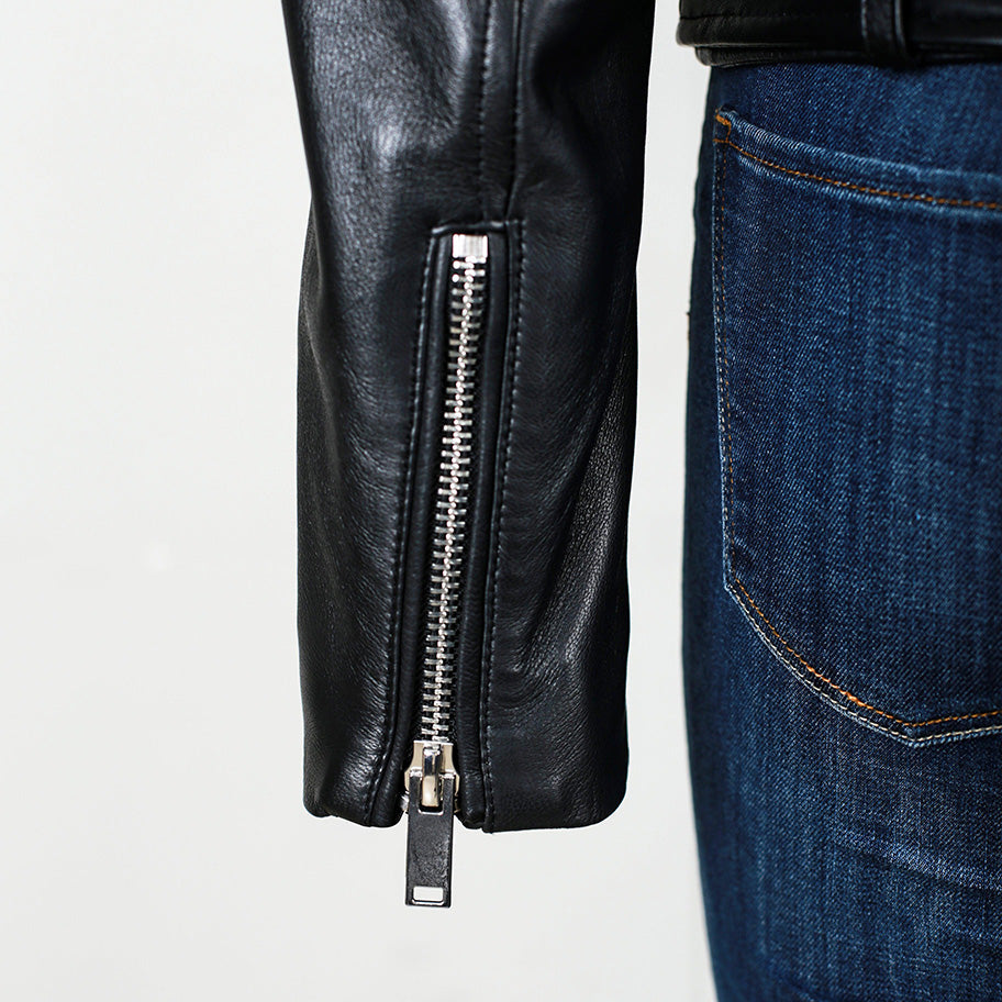 Snerva Womens Nappa Asymmetric Moto Leather Jacket-5