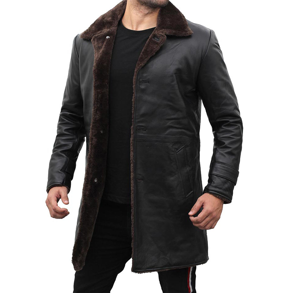 Mens Black Shearling Leather Coat-2