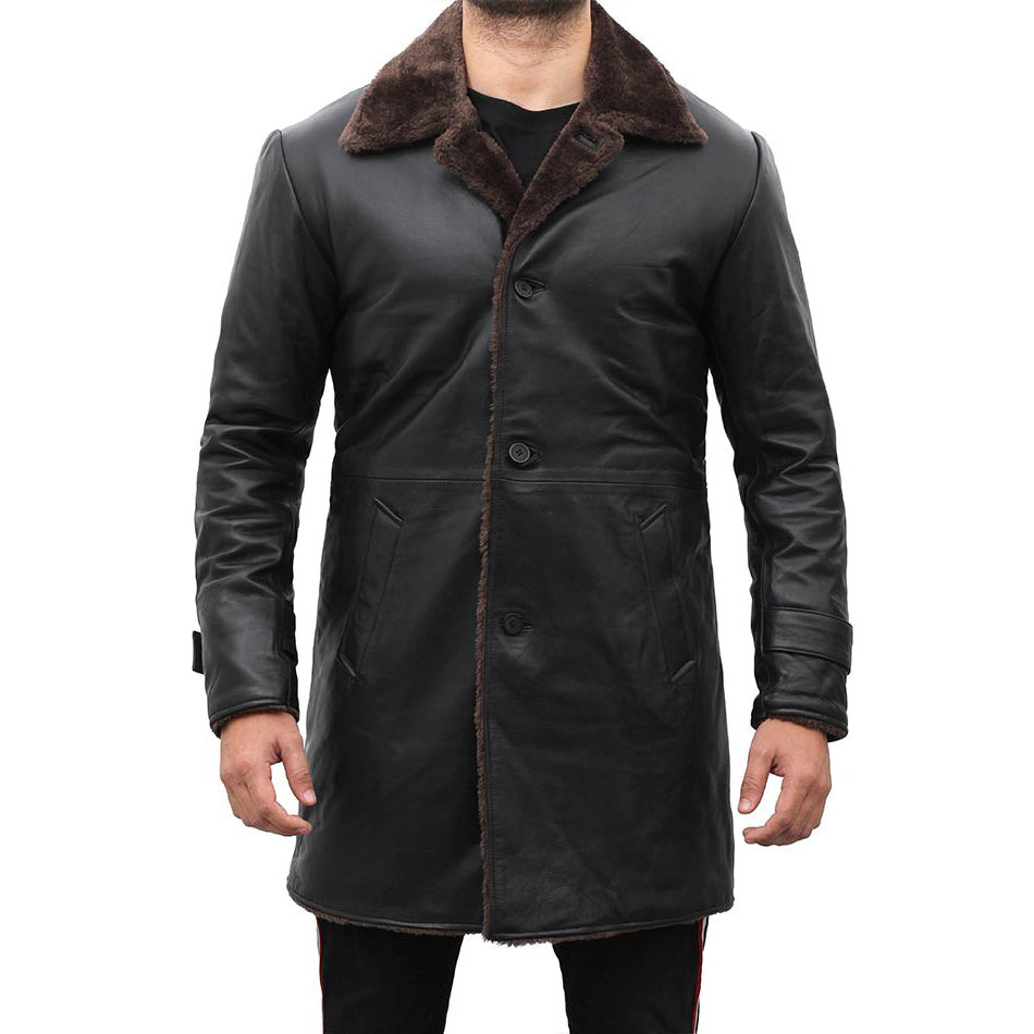 Mens Black Shearling Leather Coat-1
