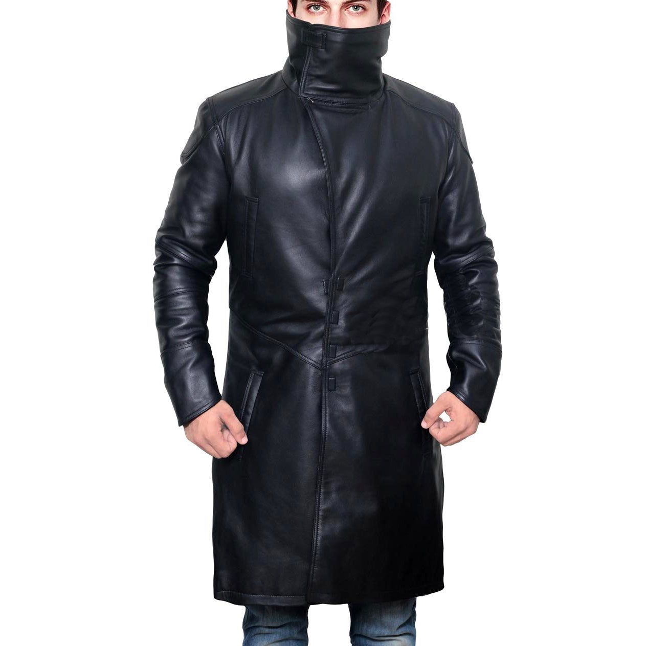 Mens Sherpa Black Trench Leather Coat