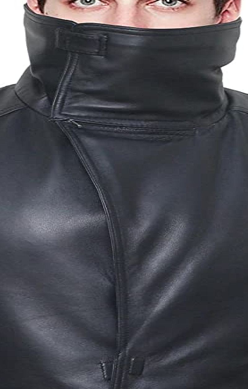 Mens Sherpa Black Trench Leather Coat-6