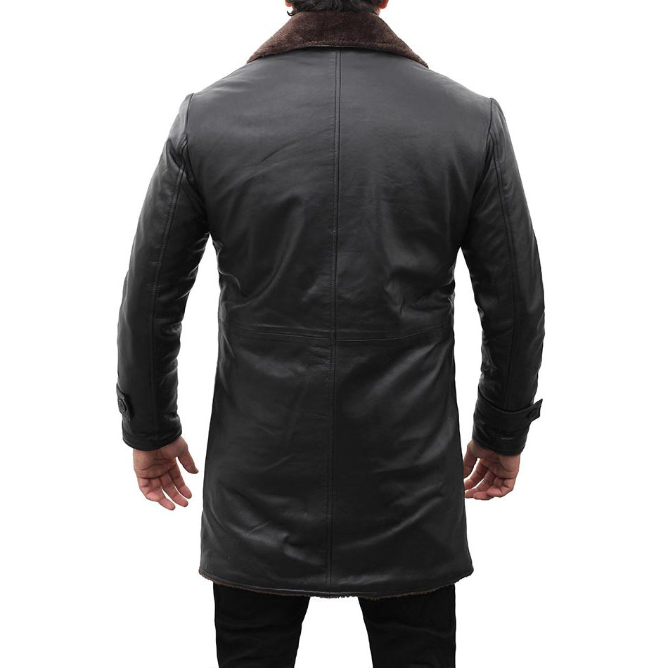 Mens Black Shearling Leather Coat-4