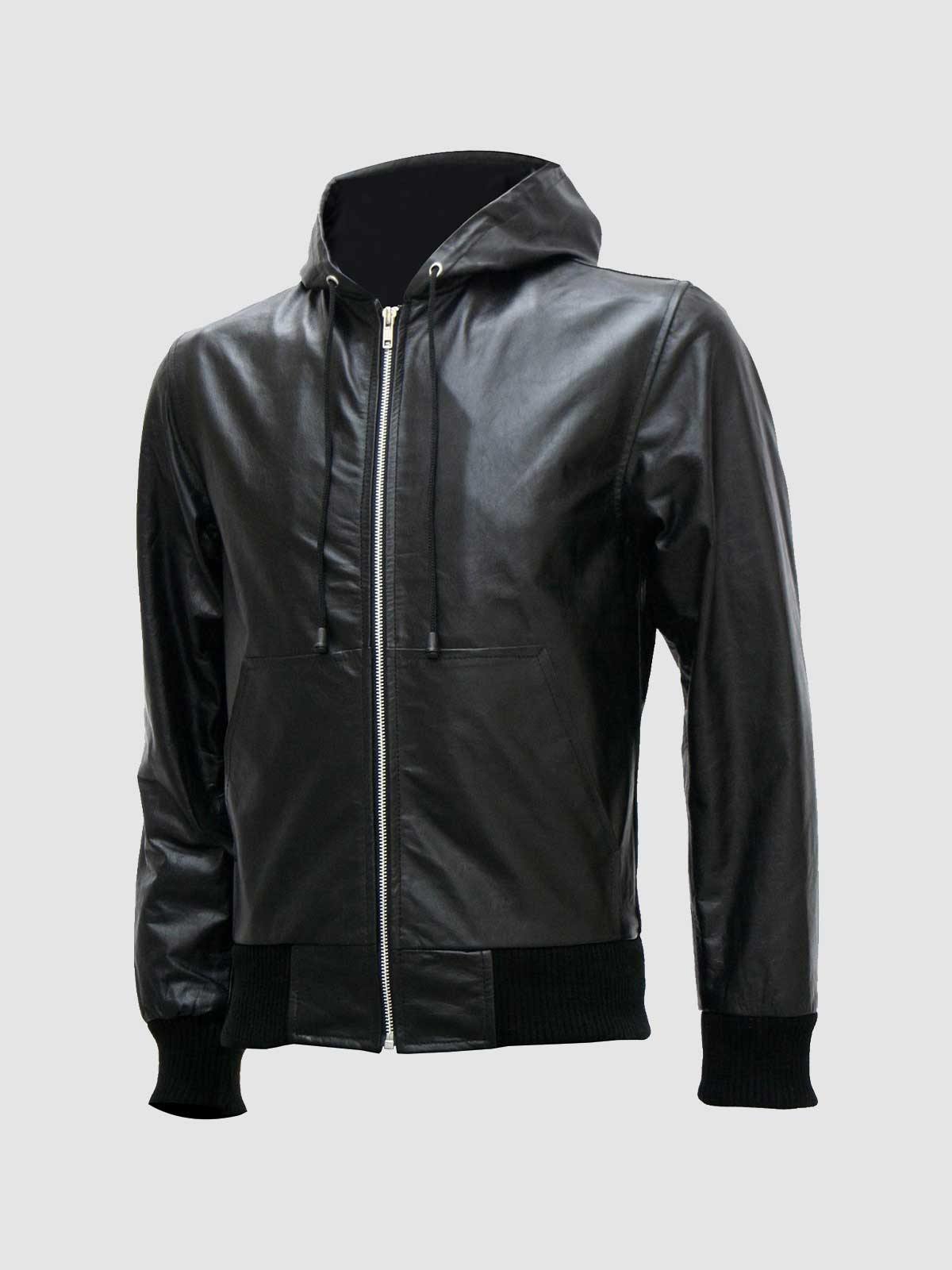 Black Leather Jacket With Hoodie