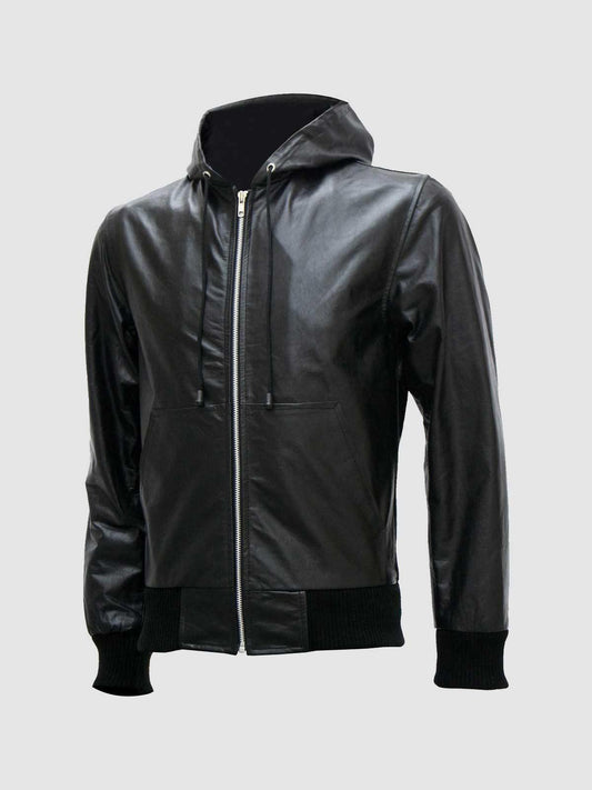 Black Leather Jacket With Hoodie