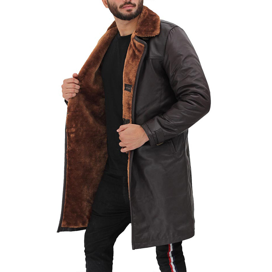 Dark Brown Shearling Leather Coat Mens