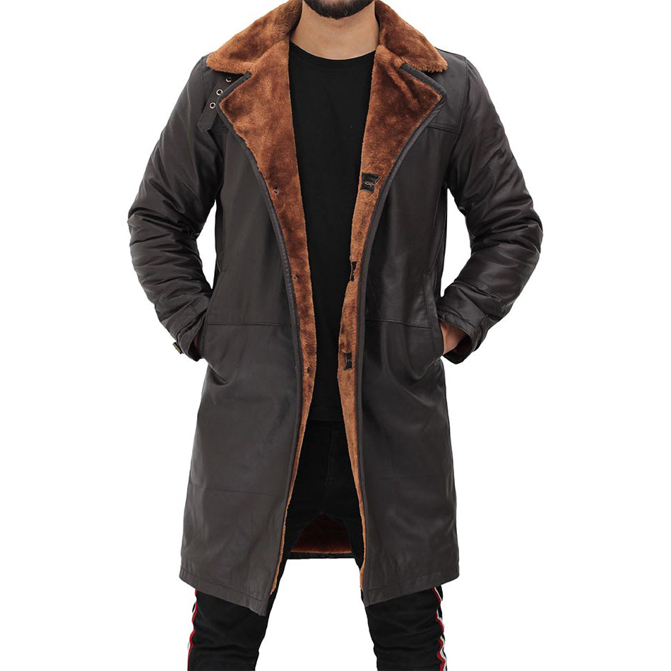 Dark Brown Shearling Leather Coat Mens