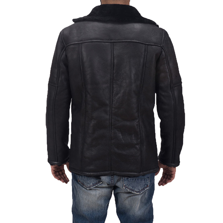 Mens Black Shearling Leather Coat