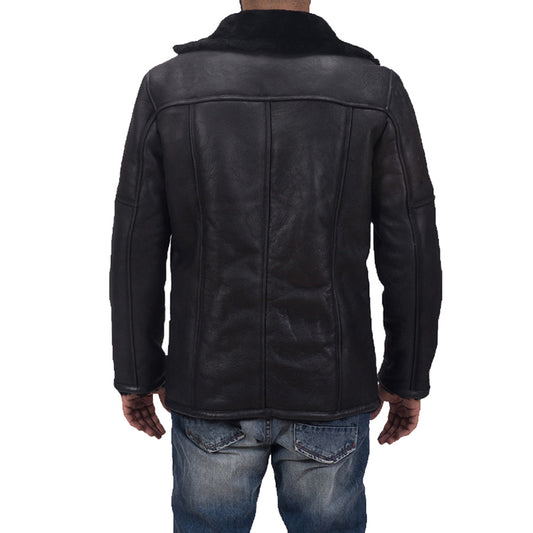 Mens Black Shearling Leather Coat