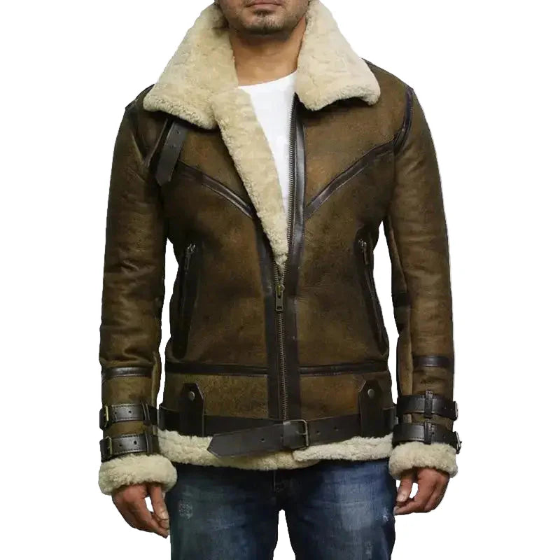 Men's Brown B3 Bomber Sheepskin Jacket-0