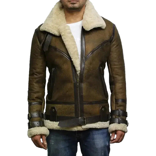Men's Brown B3 Bomber Sheepskin Jacket-0