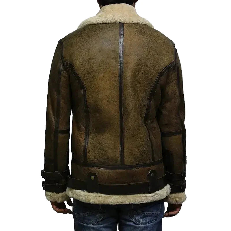 Men's Brown B3 Bomber Sheepskin Jacket-2