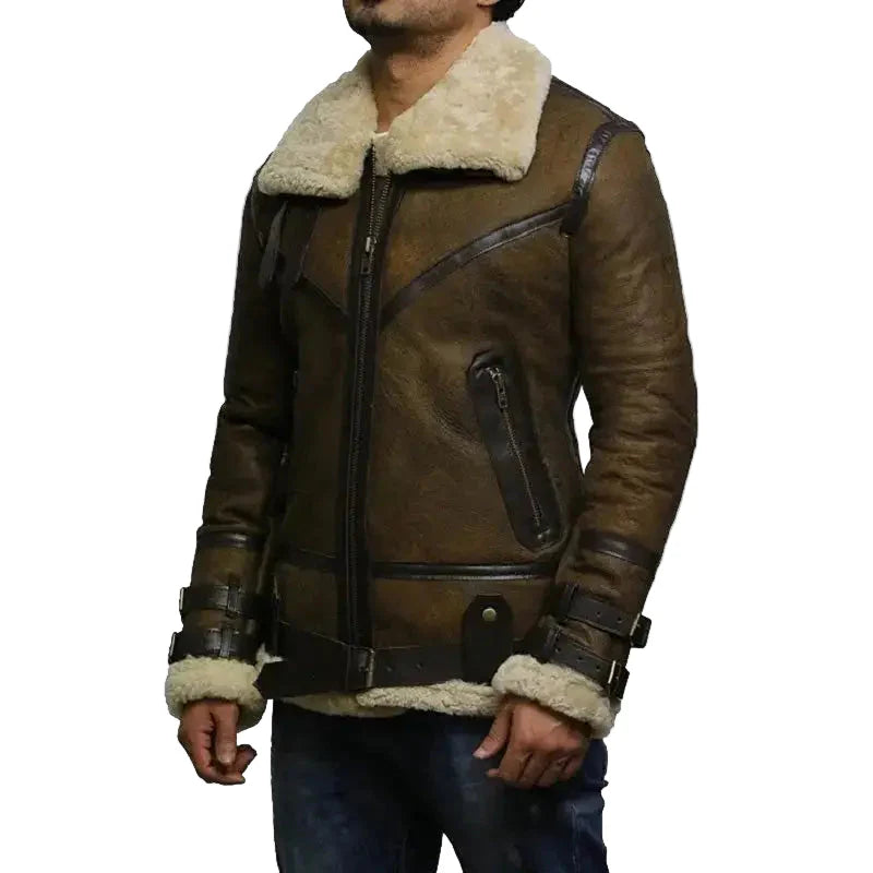 Men's Brown B3 Bomber Sheepskin Jacket-3