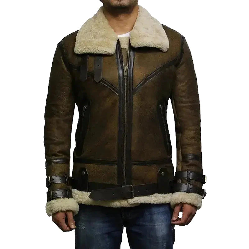 Men's Brown B3 Bomber Sheepskin Jacket-1
