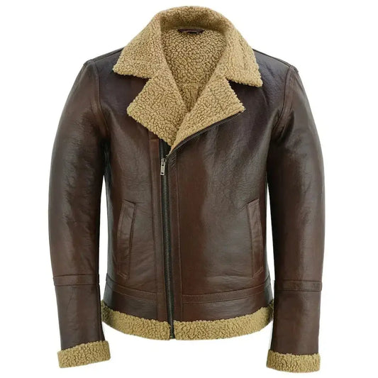 Men’s Brown Fur Aviator Bomber Jacket-0