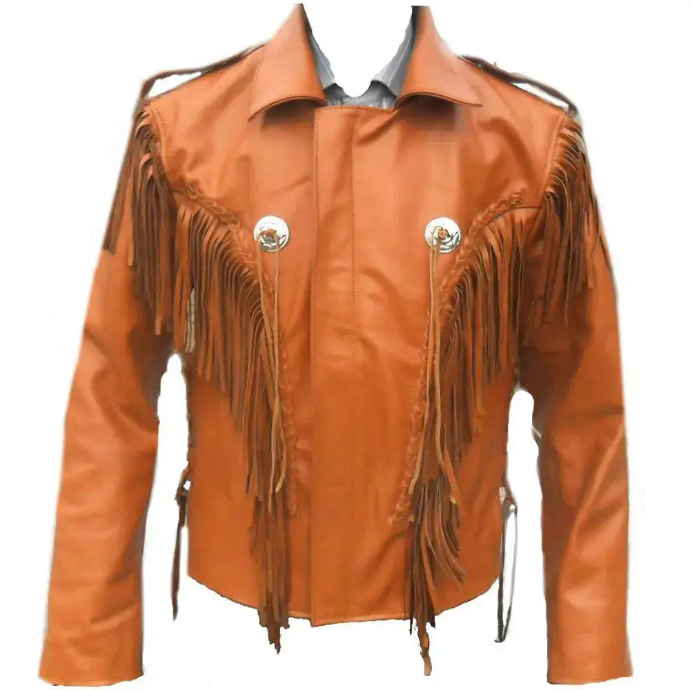 Men's Cowboy Western Fringed Leather Jacket-0