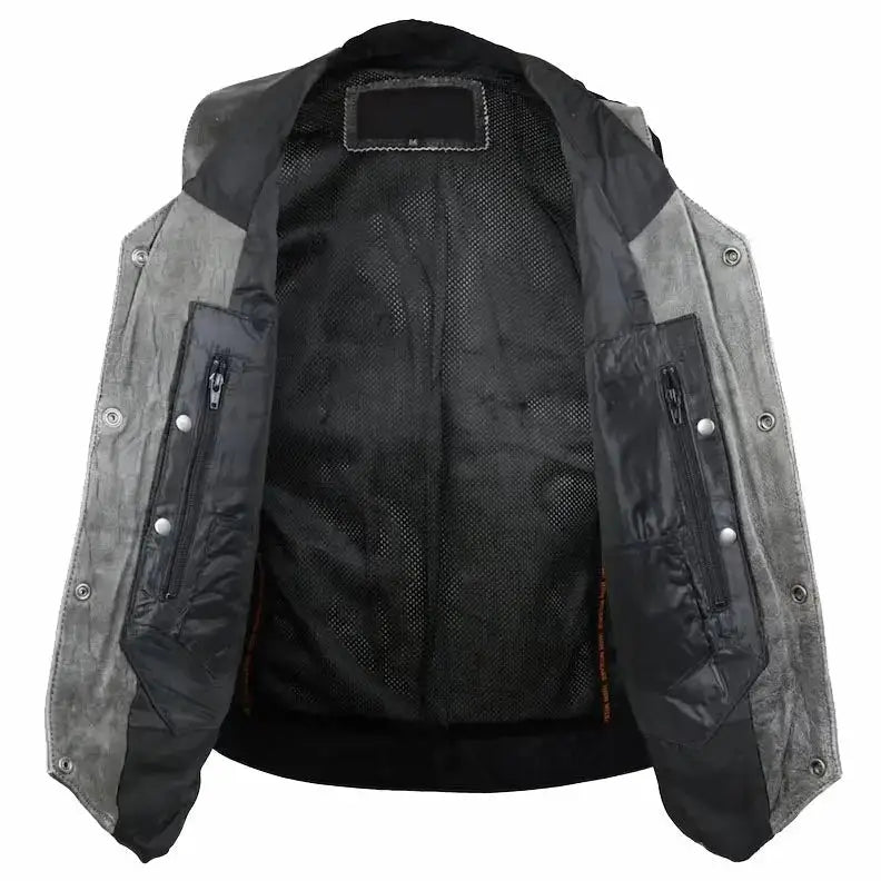 Men’s Distressed Grey Cowhide Leather Vest-2